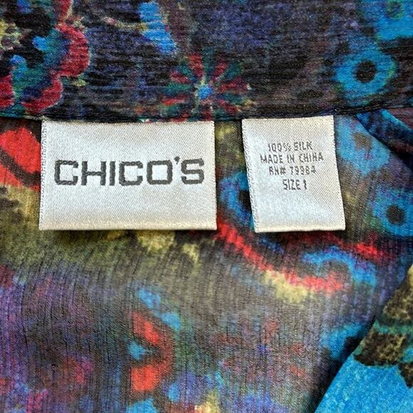 Chico's 100% Silk Brandy Tunic in Sangria Empire Waist Long Sleeves Sz 1 = M = 8 - Picture 7 of 14